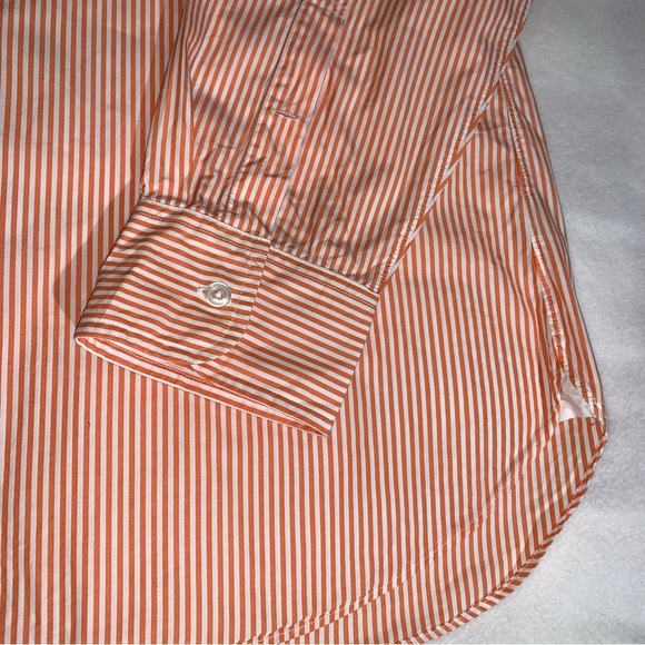 J Crew Mens 100s 2 Ply Cotton LS Button Down Orange White Striped Shirt XL - Picture 3 of 5